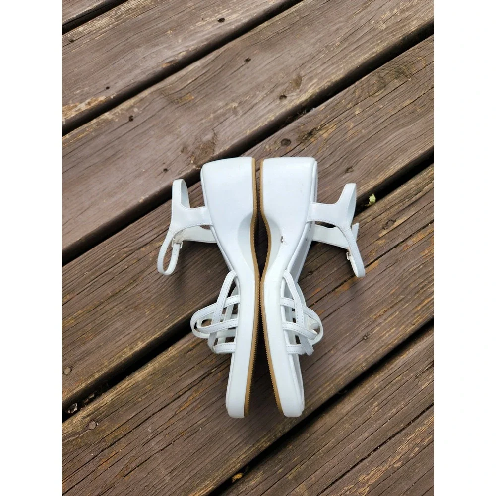 Vintage 90s Y2K Fioni Wedge Sandals White Strappy Platform Bratz Chunky Heel 7.5